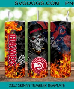 Atlanta Hawks Skull 20oz Skinny Tumbler Template PNG, NBA Atlanta Hawks Tumbler Sublimation Design PNG Download