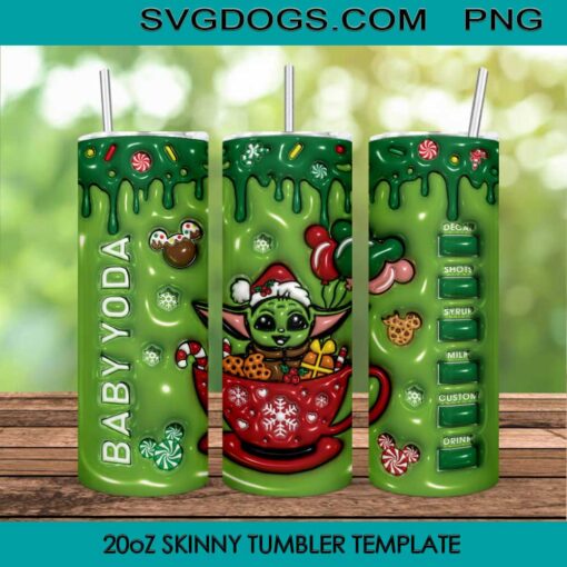 Baby Yoda Christmas Inflated 3D 20oz Skinny Tumbler PNG, Star Wars Yoda Christmas Tumbler Sublimation Design PNG Download