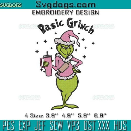 Grinch Christmas Stanley And Bag Embroidery, Basic Grinch Pink Christmas Embroidery, Funny Xmas Pink Grinch Coffee Embroidery