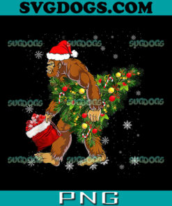 Bigfoot Carrying Christmas PNG, Bigfoot Sasquatch Santa Hat PNG, Bigfoot Christmas Tree PNG