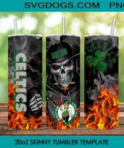 Boston Celtics Skull 20oz Skinny Tumbler PNG, Boston Celtics Tumbler Sublimation Design PNG Download