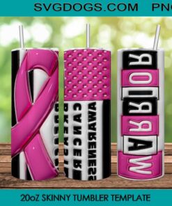 Breast Cancer Awareness 3D Inflated 20oz Skinny Tumbler PNG, Breast Cancer Tumbler Template PNG File Digital Download