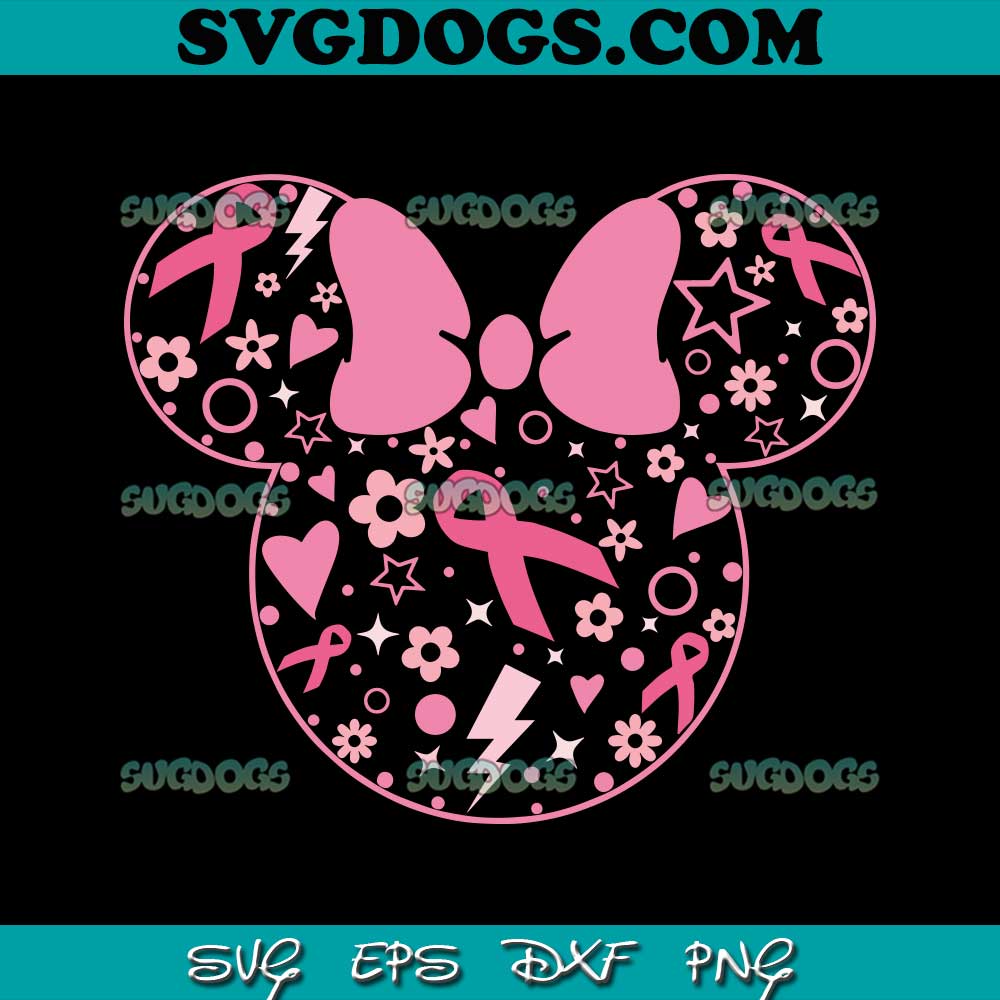 Minnie Mause Breast Cancer SVG, Pink Ribbon SVG, Breast Cancer SVG, Awareness SVG PNG EPS DXF