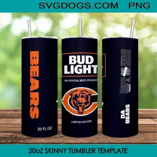 Chicago Bears NFL 20oz Skinny Tumbler PNG, Bud Light Tumbler PNG, DA Bears Tumbler Sublimation Design PNG Download