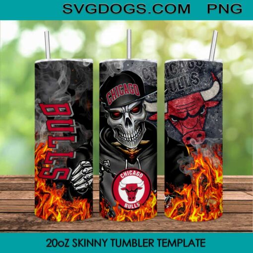 Chicago Bulls Skull 20oz Skinny Tumbler PNG, Chicago Bulls Tumbler Sublimation Design PNG Download