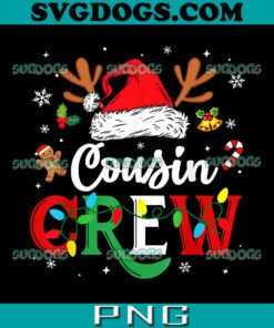 Christmas Cousin Crew PNG, Reindeer Santa Hat Lights PNG