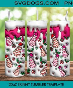 Christmas Tree Cakes Inflated 3D 20oz Skinny Tumbler PNG, Christmas Snack Tumbler Sublimation Design PNG Download