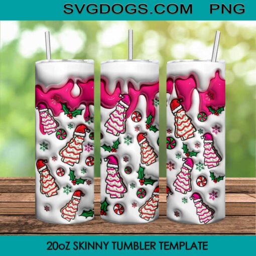 Christmas Tree Cakes Inflated 3D 20oz Skinny Tumbler PNG, Christmas Snack Tumbler Sublimation Design PNG Download