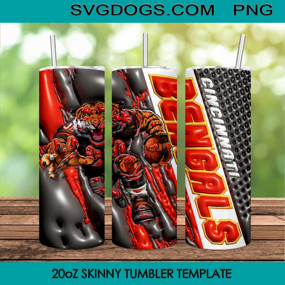 Cincinnati Bengals Mascot 3D 20oz Skinny Tumbler PNG, Cincinnati Bengals Tumbler Template PNG File Digital Download