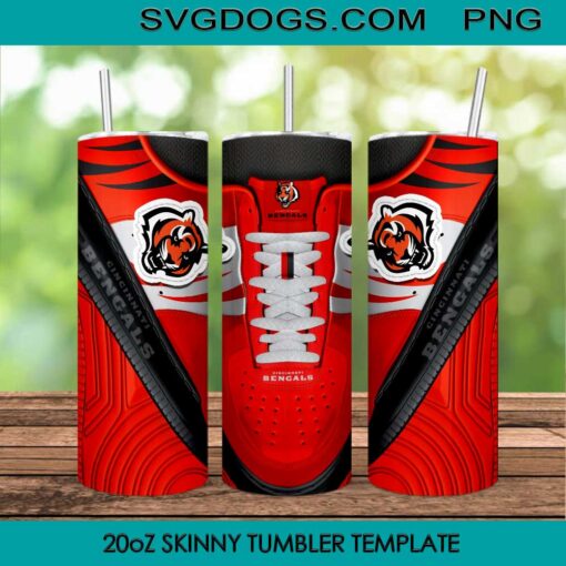 Cincinnati Bengals Shoes 20oz Skinny Tumbler PNG, Cincinnati Bengals Tumbler Sublimation Design PNG Download