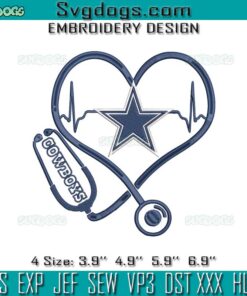 Dallas Cowboys Star Logo Heart Stethoscope Embroidery, Nurse Dallas Cowboys Embroidery