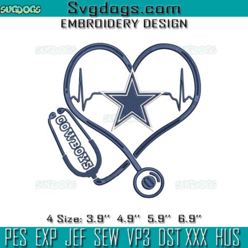 Dallas Cowboys Star Logo Heart Stethoscope Embroidery, Nurse Dallas Cowboys Embroidery