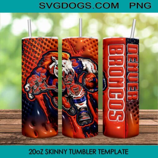Denver Broncos Mascot 3D 20oz Skinny Tumbler PNG, Denver Broncos Tumbler Template PNG File Digital Download
