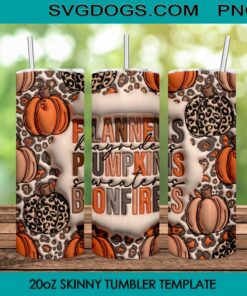 Flannels Pumpkins Bonfires 3D Inflated 20oz Skinny Tumbler PNG, Halloween Tumbler Sublimation Design PNG Download