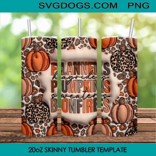 Flannels Pumpkins Bonfires 3D Inflated 20oz Skinny Tumbler PNG, Halloween Tumbler Sublimation Design PNG Download