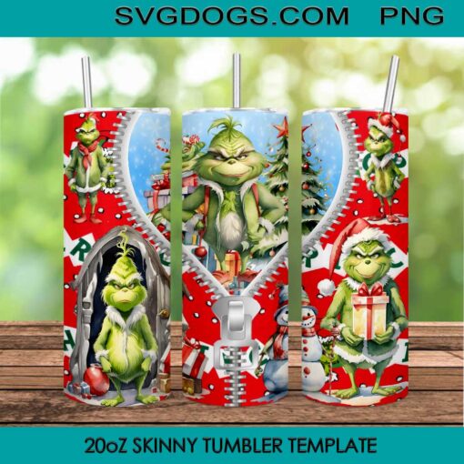 Grinch Christmas Zipper 20oz Skinny Tumbler PNG, Grinchmas Tumbler Template PNG File Digital Download