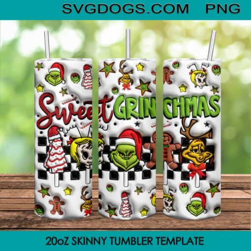 Grinchmas Inflated 3D 20oz Skinny Tumbler PNG, Sweet Tumbler PNG, Christmas Grinch Tumbler Sublimation Design PNG Download