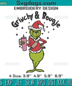 Grinchy And Bougie Christmas Embroidery, Grinchy Christmas Embroidery