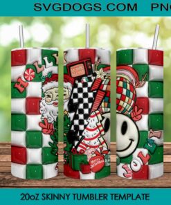 Holly Jolly Santa Claus 20oz Skinny Tumbler PNG, Christmas Tree Tumbler Sublimation Design PNG Download