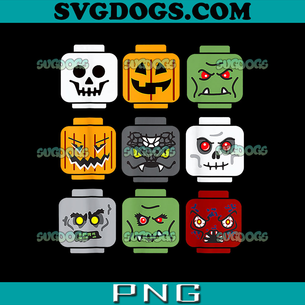Halloween Building Brick Head PNG, Pumpkin Ghost Zombie Friends PNG