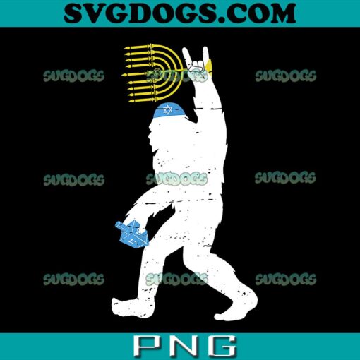 Hanukkah Bigfoot PNG, Bigfoot With Dreidel And Menorah PNG, Happy Hanukkah PNG