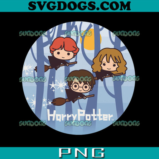 Harry Potter Chibi PNG, Trio Flying On Broomsticks PNG, Ron Weasley PNG, Hermione Granger PNG