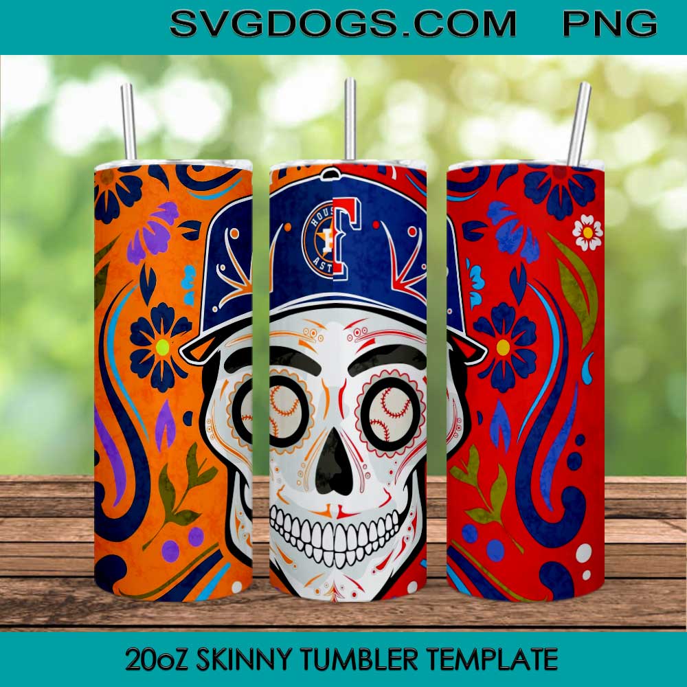 Houston Astros vs Texas Rangers Skull 20oz Skinny Tumbler PNG, Houston Astros PNG, Texas Rangers Tumbler Sublimation Design PNG Download