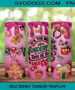 It's The Most Wonderful Time Of The Year 20oz Skinny Tumbler PNG, Puff Disney Gingerbread Christmas Tumbler Sublimation Design PNG Download