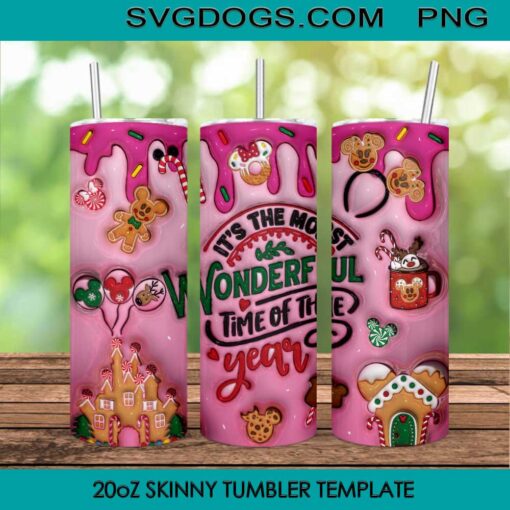 It’s The Most Wonderful Time Of The Year 20oz Skinny Tumbler PNG, Puff Disney Gingerbread Christmas Tumbler Sublimation Design PNG Download