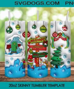 Inflated 3D Grinch Christmas 20oz Skinny Tumbler PNG, Grinch Welcome To Who Ville Christmas Tumbler Sublimation Design PNG Download