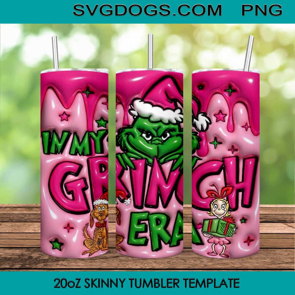Inflated 3D In My Grinch Era 20oz Skinny Tumbler PNG, Grinch Christmas Tumbler Sublimation Design PNG Download