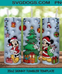 Inflated 3D Mickey And Minnie Merry Christmas 20oz Skinny Tumbler PNG, Disney Christmas Tumbler Sublimation Design PNG Download
