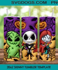 Jack Skellington Sally And Oogie Boogie 3D Inflated 20oz Skinny Tumbler PNG, Nightmare Before Christmas Tumbler Sublimation Design PNG Download