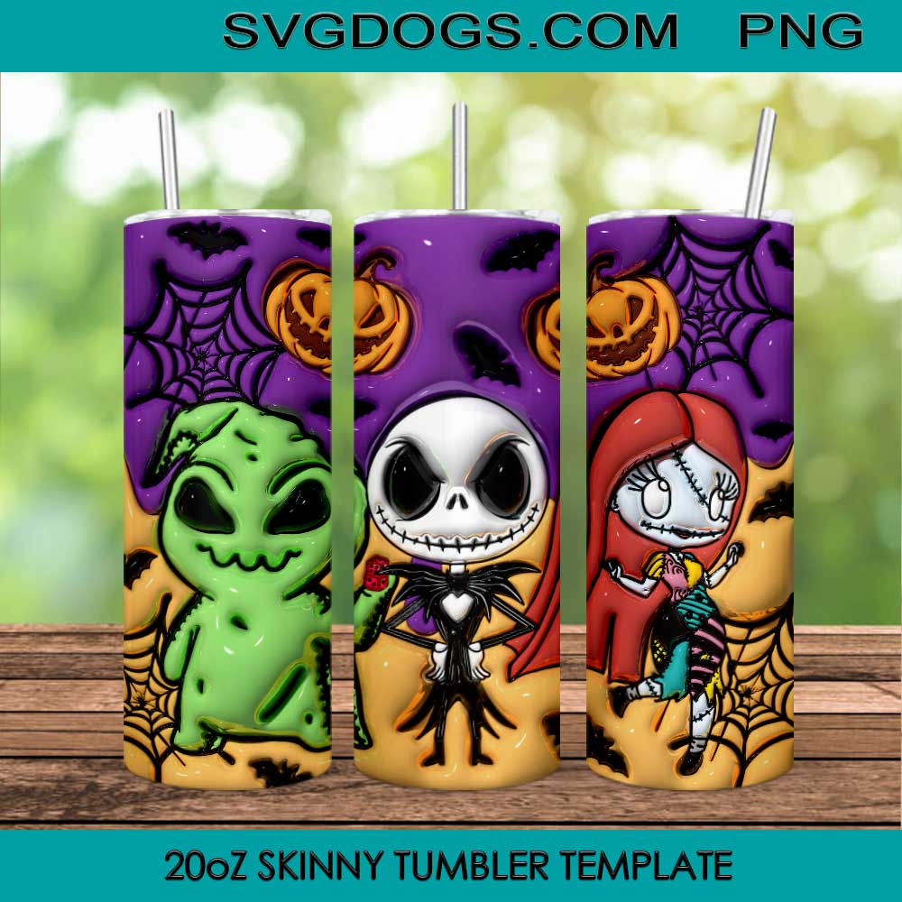 Jack Skellington Sally And Oogie Boogie 3D Inflated 20oz Skinny Tumbler PNG, Nightmare Before Christmas Tumbler Sublimation Design PNG Download