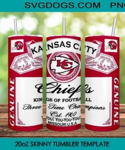 Kansas City Chiefs Kings Of Football 20oz Skinny Tumbler PNG, NFL Kansas City Chiefs Tumbler PNG, Three Time Champions Tumbler Sublimation Design PNG Download