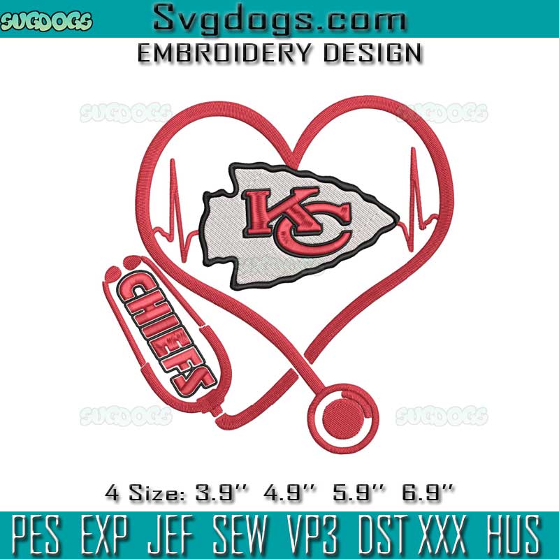 Kansas City Chiefs Nurse Embroidery, Stethoscope Heart Embroidery