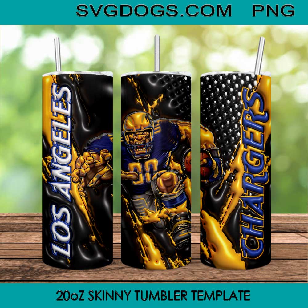 Los Angeles Chargers Mascot 3D 20oz Skinny Tumbler PNG, Los Angeles Chargers Football Tumbler Template PNG File Digital Download