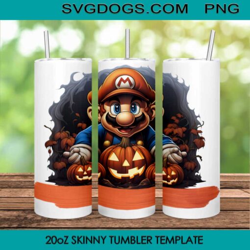 Mario 20oz Skinny Tumbler PNG, Mario Halloween Tumbler Template PNG File Digital Download