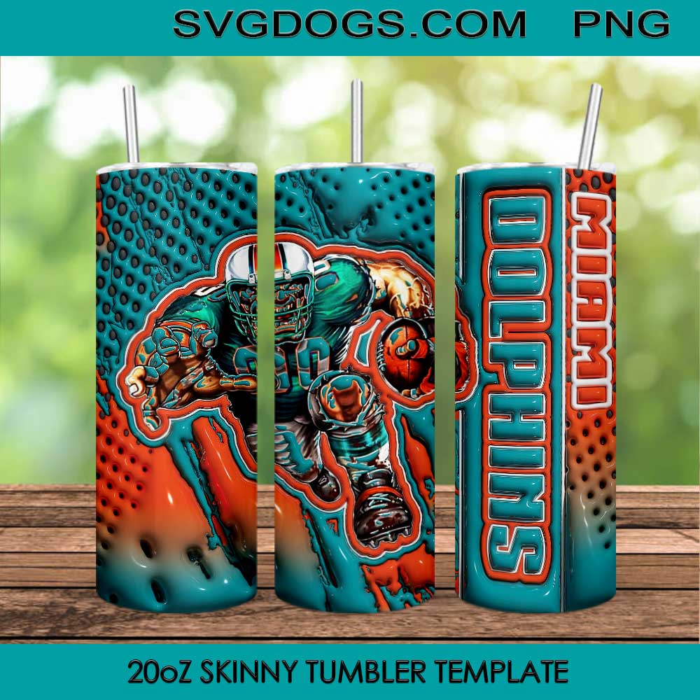 Miami Dolphins Mascot 20oz Skinny Tumbler PNG, Dolphins Football Tumbler Template PNG File Digital Download