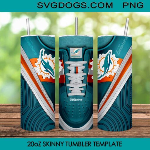 Miami Dolphins Shoes 20oz Skinny Tumbler PNG, Miami Dolphins Tumbler Sublimation Design PNG Download