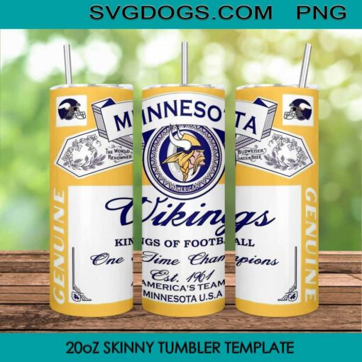 Minnesota Vikings Kings Of Football 20oz Skinny Tumbler PNG, Minnesota Vikings Tumbler Sublimation Design PNG Download