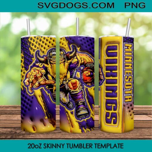 Minnesota Vikings Mascot 3D 20oz Skinny Tumbler PNG, Minnesota Vikings Tumbler Template PNG File Digital Download