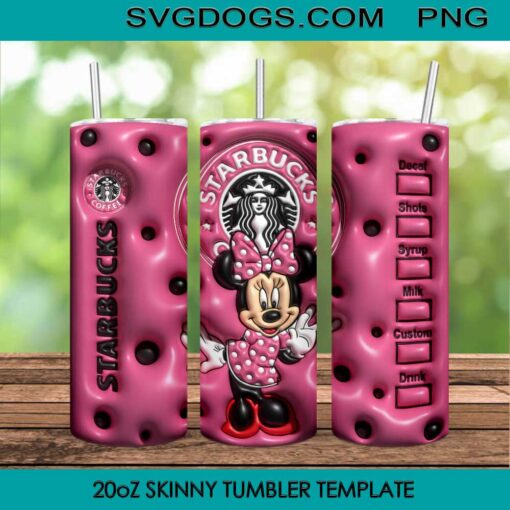 Minnie Mouse Inflated 20oz Skinny Tumbler PNG, Minnie Coffee Tumbler Template PNG File Digital Download
