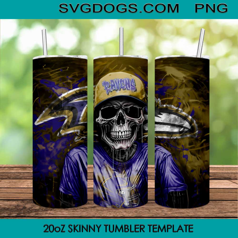 Baltimore Ravens Skull 20oz Skinny Tumbler PNG, Ravens Tumbler Sublimation Design PNG Download