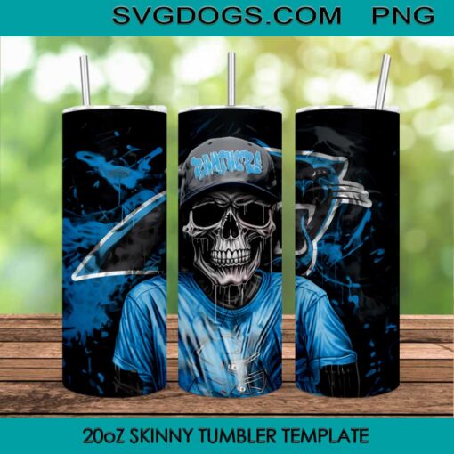 Carolina Panthers Skull 20oz Skinny Tumbler PNG, Panthers Tumbler Sublimation Design PNG Download