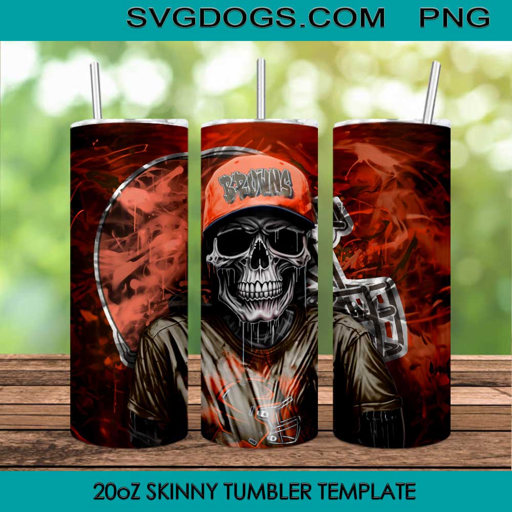 Cleveland Browns Skull 20oz Skinny Tumbler PNG, Browns Tumbler Sublimation Design PNG Download