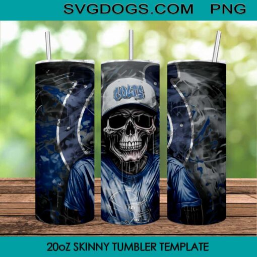 Indianapolis Colts Skull 20oz Skinny Tumbler PNG, Colts Tumbler Sublimation Design PNG Download