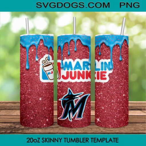 Miami Marlins  20oz Skinny Tumbler Template PNG, Marlins Junkie Tumbler Sublimation Design PNG Download