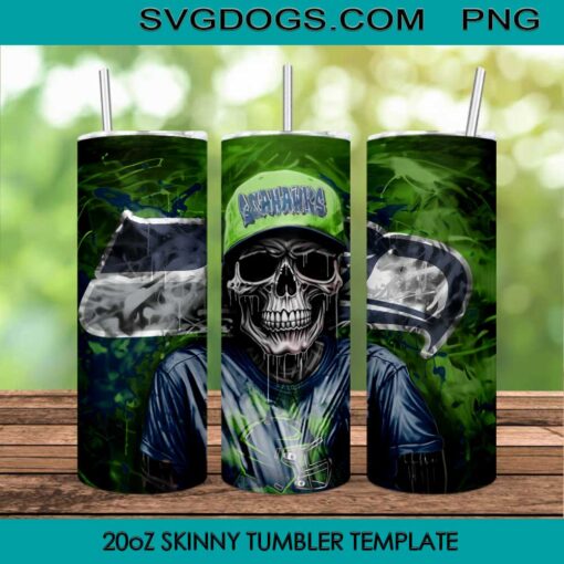 Seattle Seahawks Skull 20oz Skinny Tumbler PNG, Seahawks Tumbler Sublimation Design PNG Download