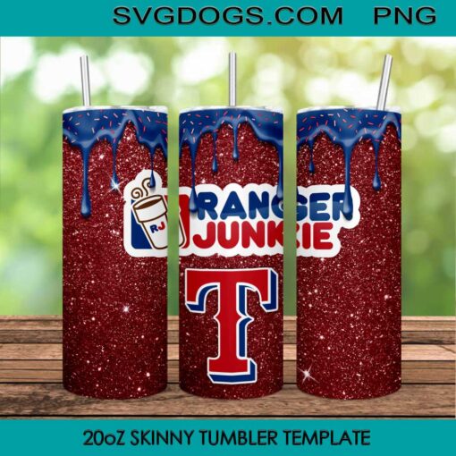 Texas Rangers  20oz Skinny Tumbler Template PNG, Rangers Junkie Tumbler Sublimation Design PNG Download